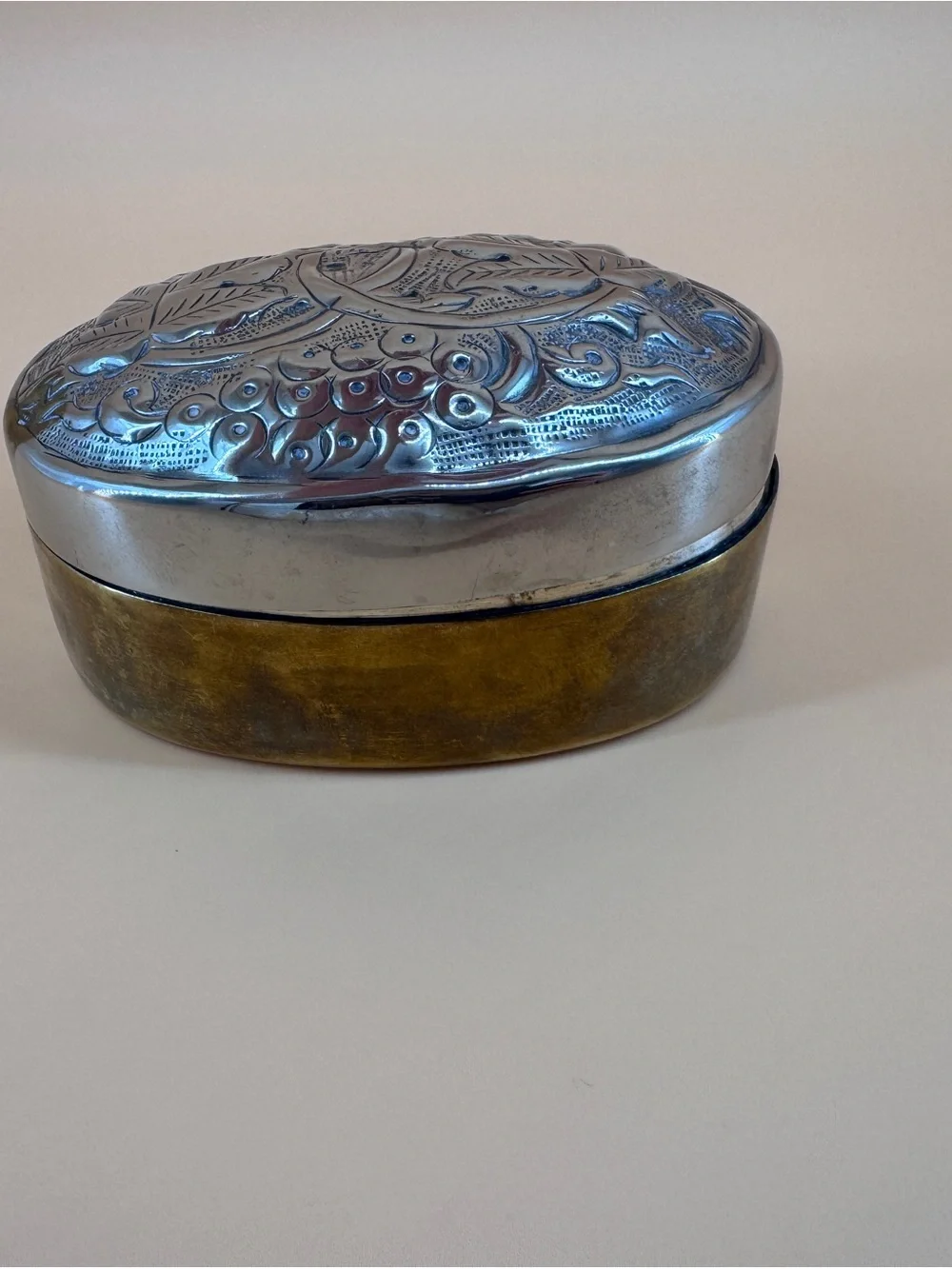 Silverplated Oval Repousse Jewelry Trinket Box